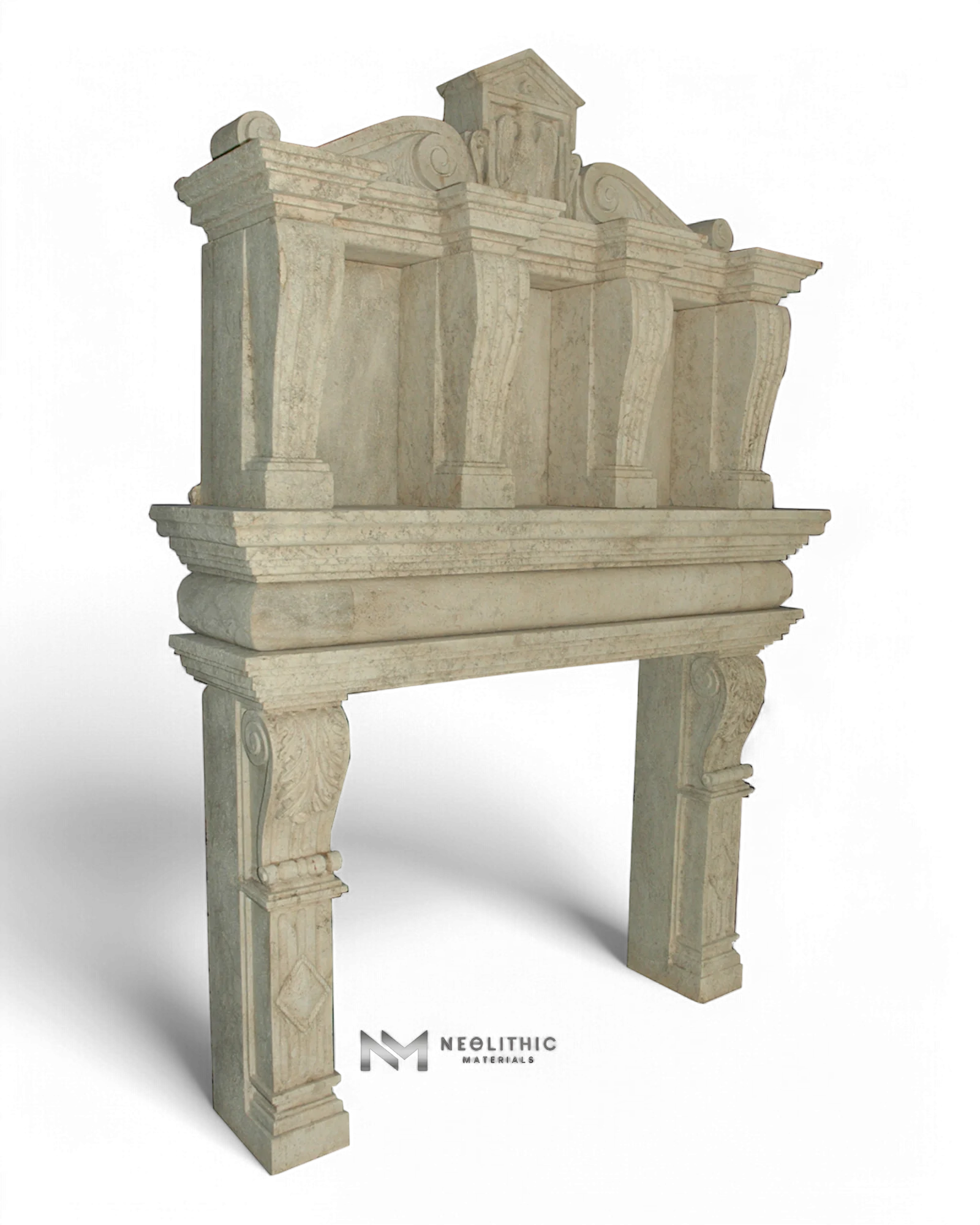 Limestone Fireplace Mantel with Trumeaus Over Mantel - Image 2